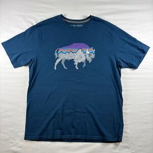 Patagonia Graphic T-Shirt Mens Medium Blue Buffalo Mountain Organic Cotton Tee